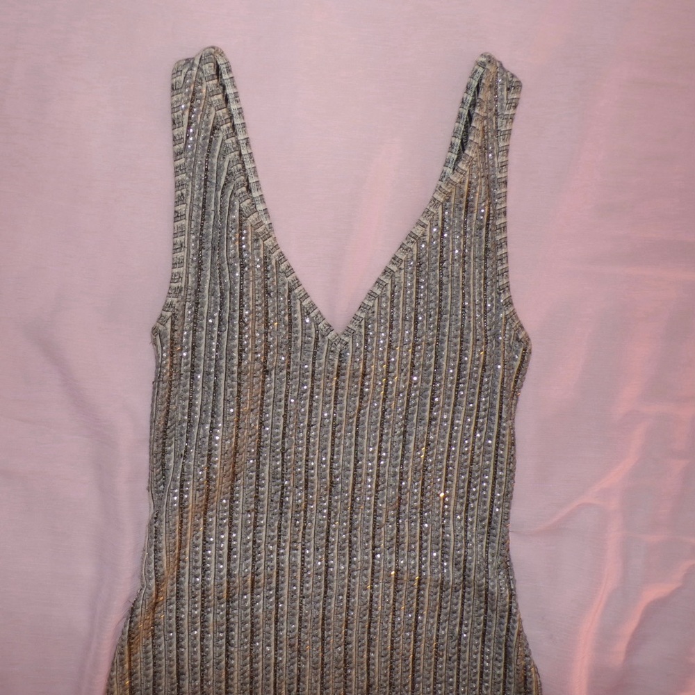 Silver Ribbed Sleeveless Dress